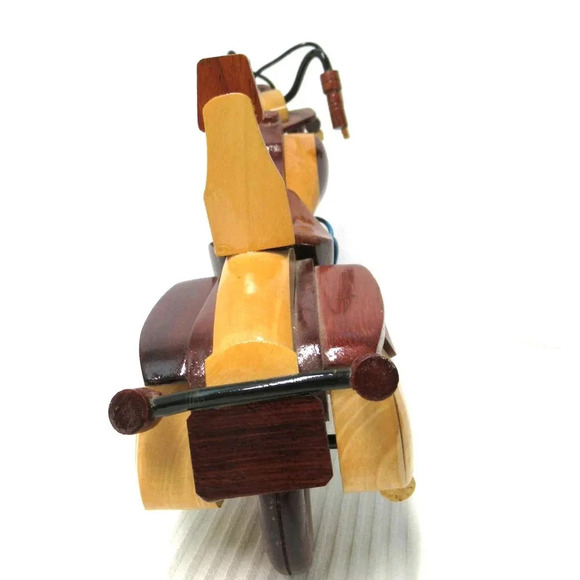 Vintage Collectable Handmade 2 Tone Wooden Motorcycle with Saddle Bags - Picture 3 of 5